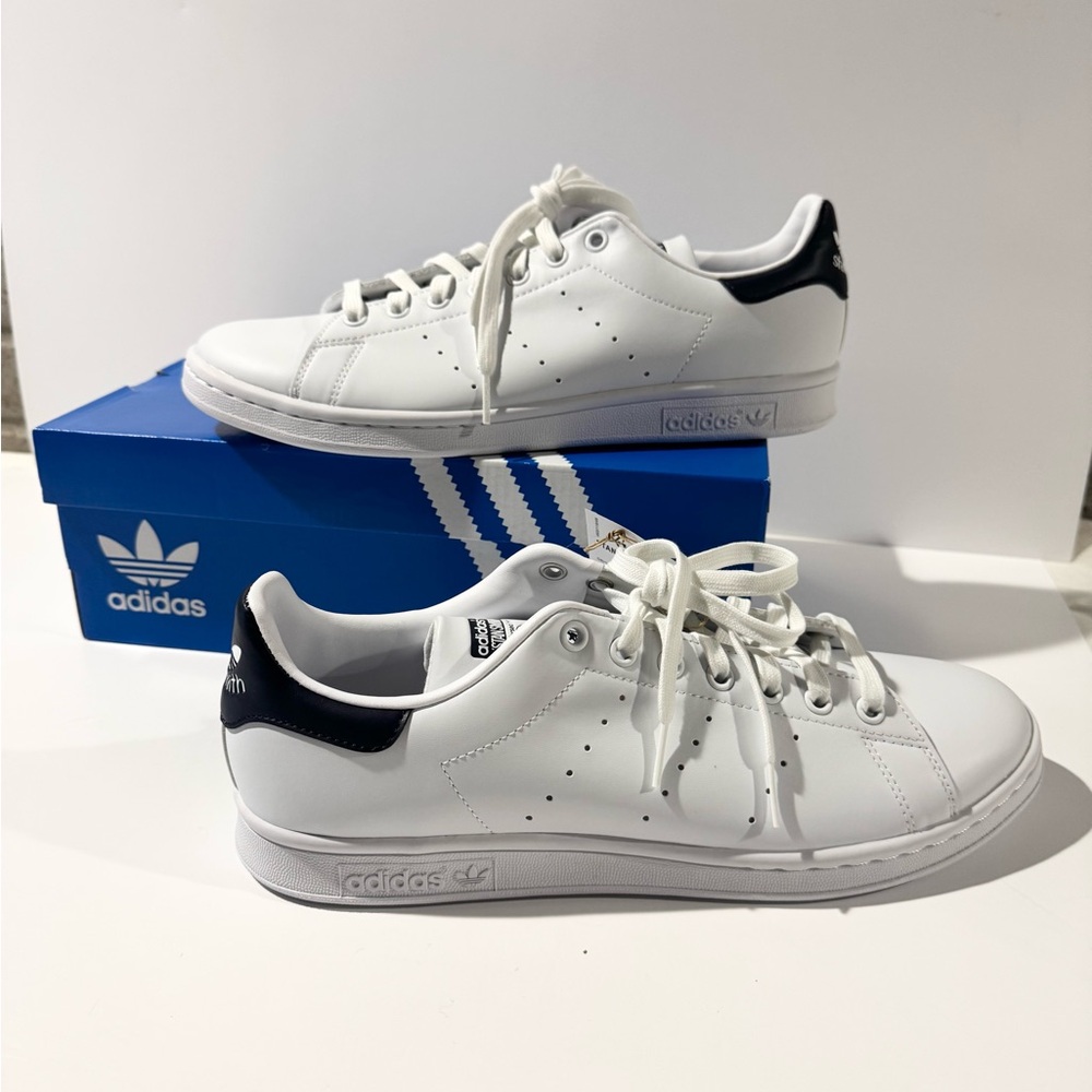 Adidas Originals Stan Smith Leather Sneakers Core White Navy Men’s Size 10 NEW